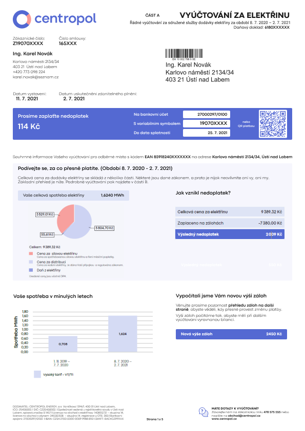 Faktura elektřina – strana 1